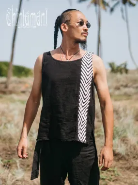 Organic Mens Vest Top with Corners Print / Black