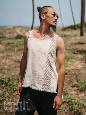 Organic Mens Vest Top with Corners Print / Light Grey