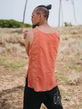 Organic Mens Vest Top with Corners Print / Salmon
