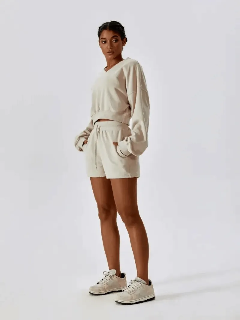 Outfit Fitness Cotton Loose Sweatshirt and Shorts - SF1682