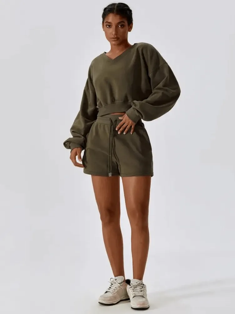 Outfit Fitness Cotton Loose Sweatshirt and Shorts - SF1682