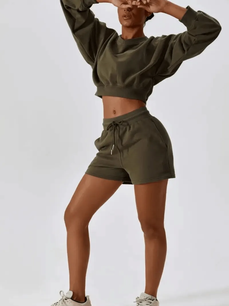 Outfit Fitness Cotton Loose Sweatshirt and Shorts - SF1682