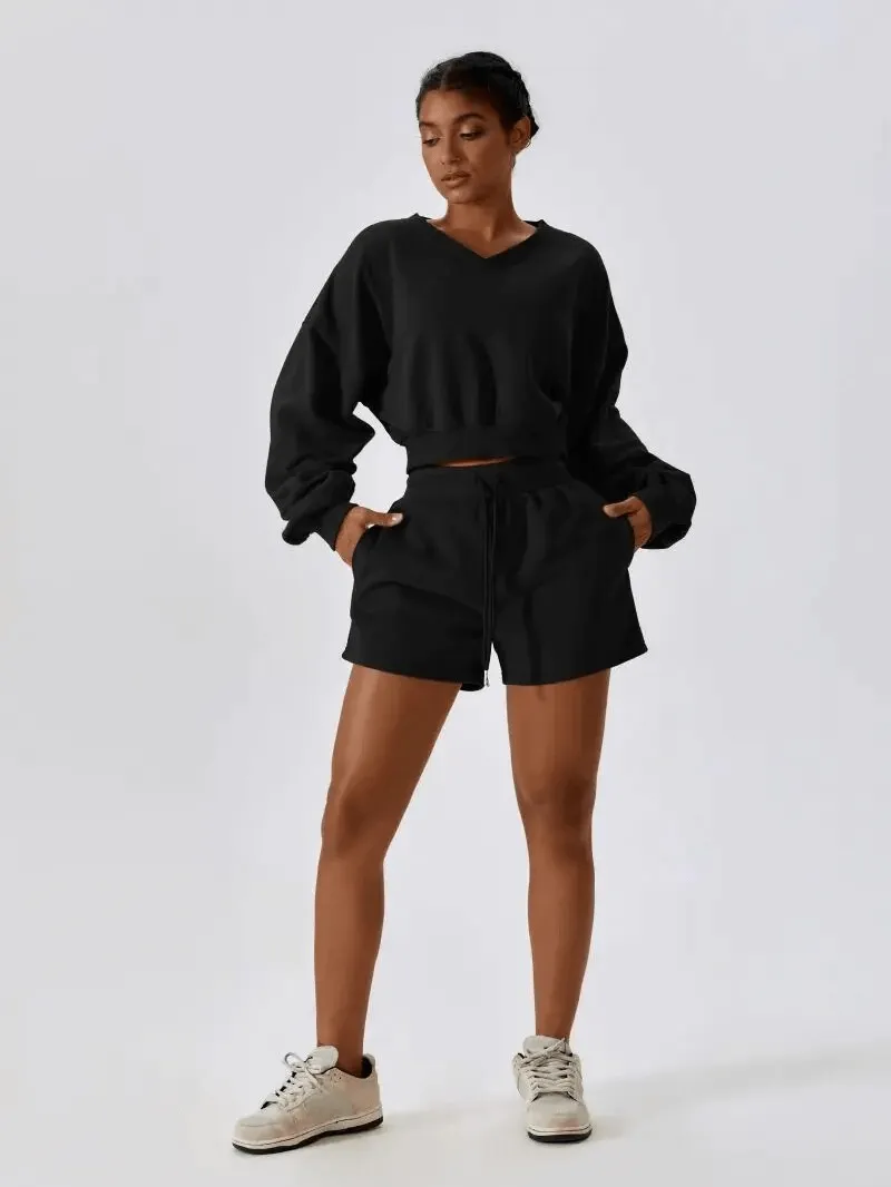 Outfit Fitness Cotton Loose Sweatshirt and Shorts - SF1682