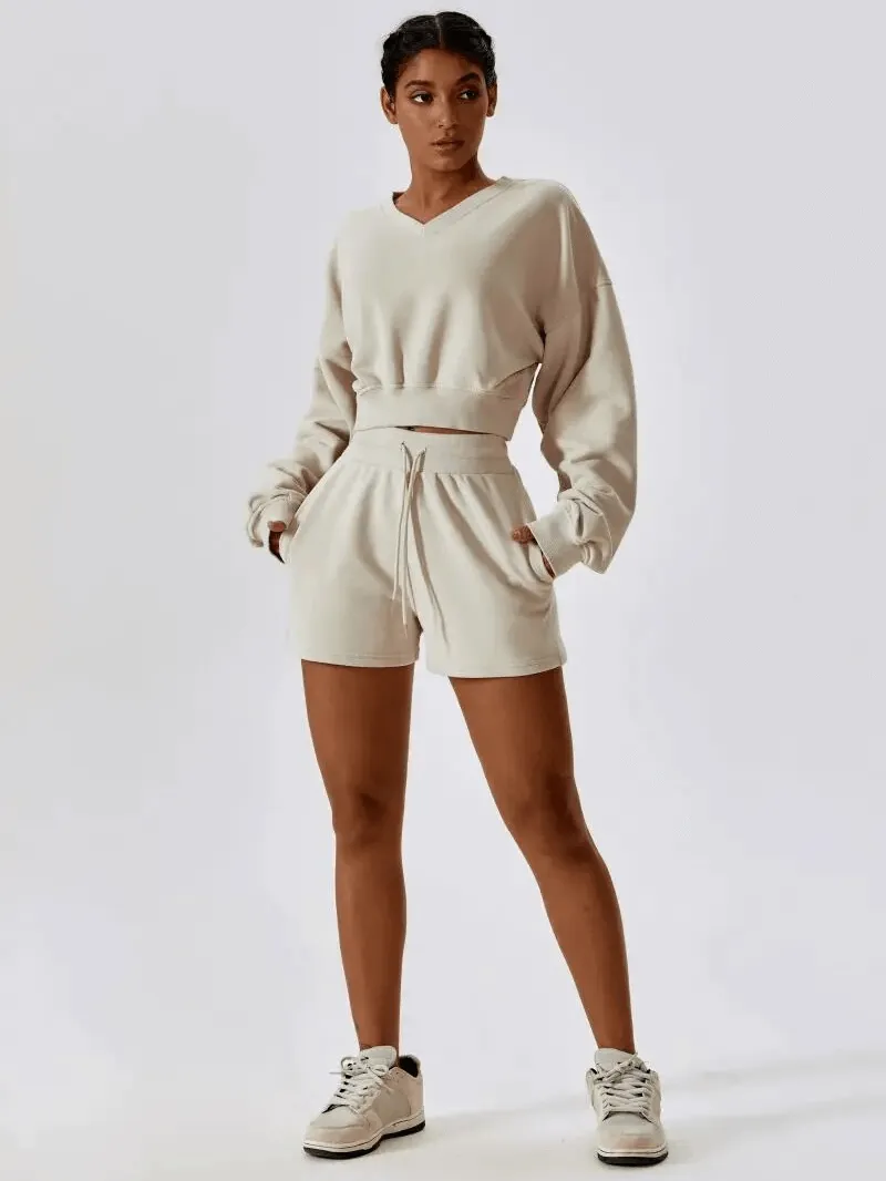 Outfit Fitness Cotton Loose Sweatshirt and Shorts - SF1682