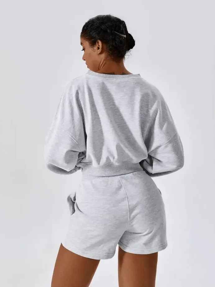 Outfit Fitness Cotton Loose Sweatshirt and Shorts - SF1682
