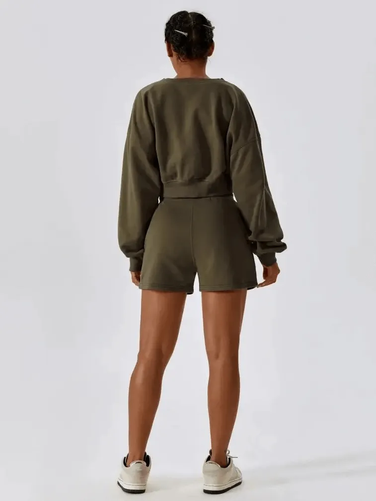 Outfit Fitness Cotton Loose Sweatshirt and Shorts - SF1682