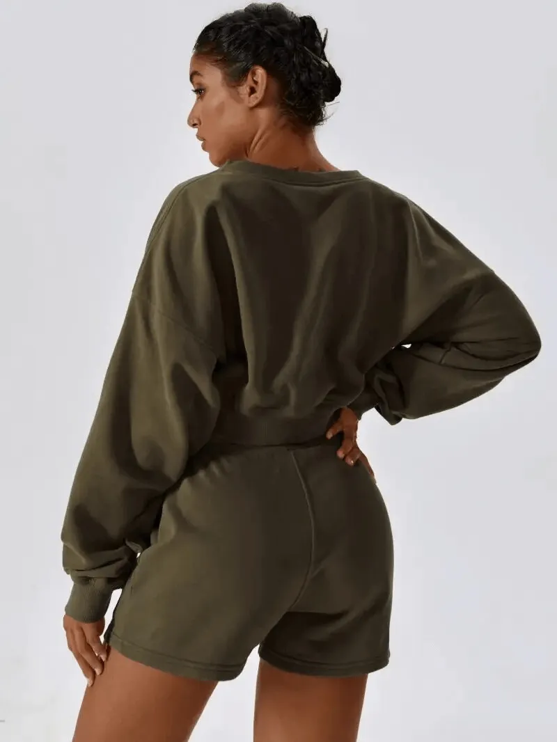 Outfit Fitness Cotton Loose Sweatshirt and Shorts - SF1682