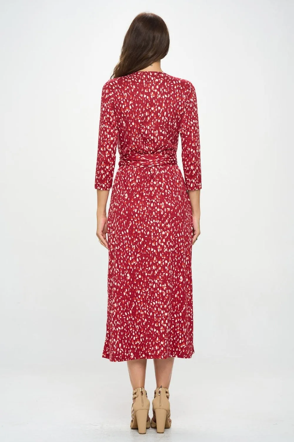 Printed Tie Front Surplice Midi Dress