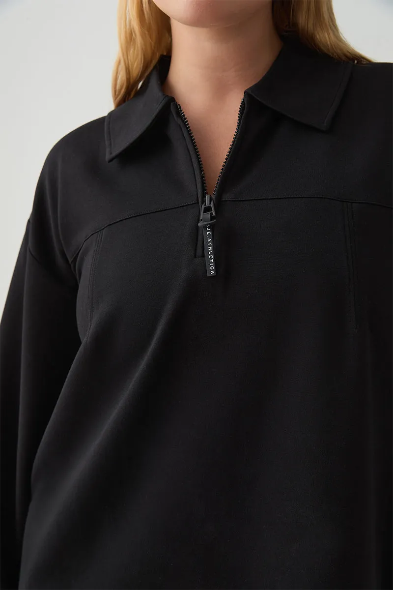 Quarter Zip Front Long Sleeve Polo 448