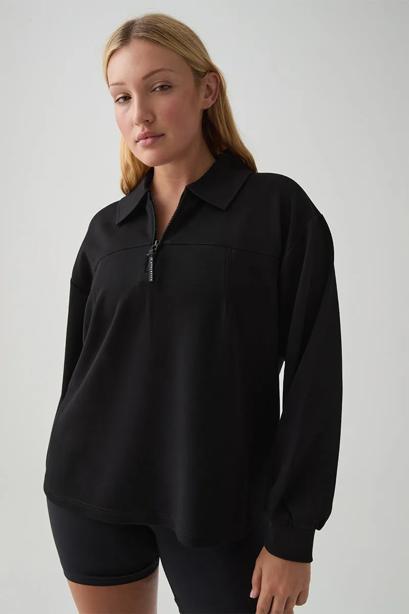 Quarter Zip Front Long Sleeve Polo 448
