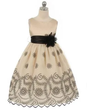 Sleeveless Satin and Floral Print Organza Overlay Dress - Champagne