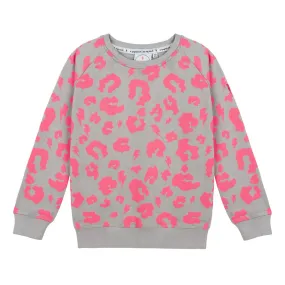 Super Soft Sweatshirt – Grey with Neon Coral Leopard and Lightning bolt