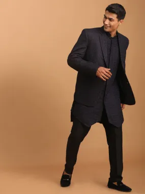 Vastramay Navy Blue Blazer and Kurta Set