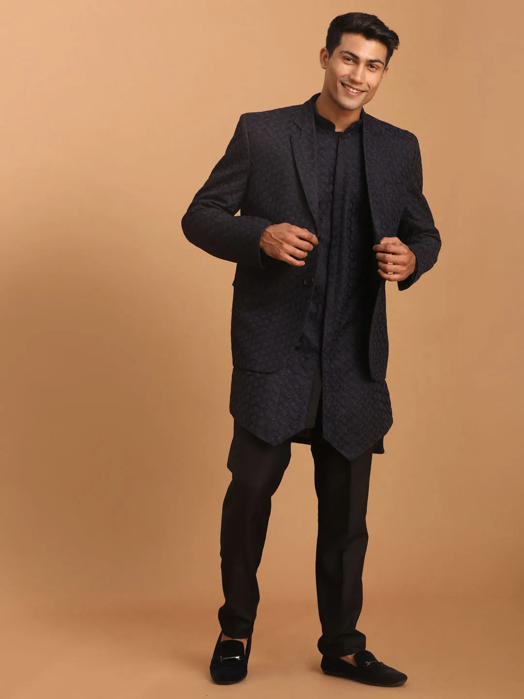 Vastramay Navy Blue Blazer and Kurta Set