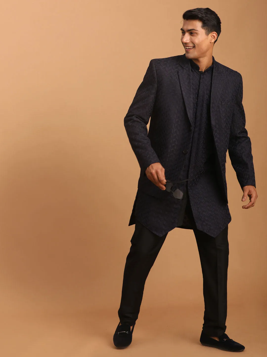Vastramay Navy Blue Blazer and Kurta Set