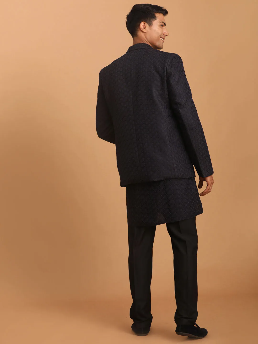 Vastramay Navy Blue Blazer and Kurta Set