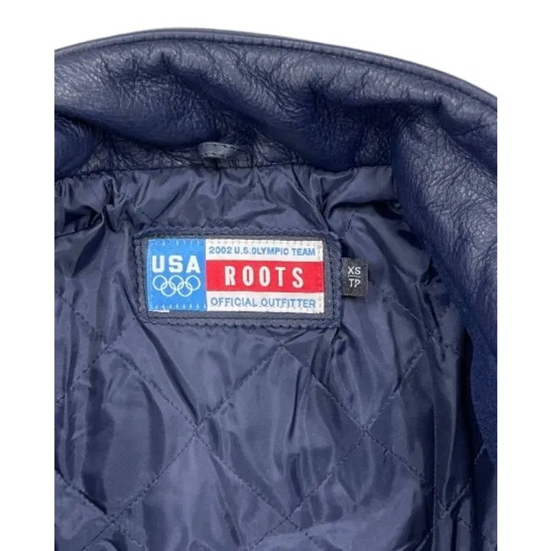 Vintage Roots 2002 USA Olympic Team Wool Leather Jacket Size XS New